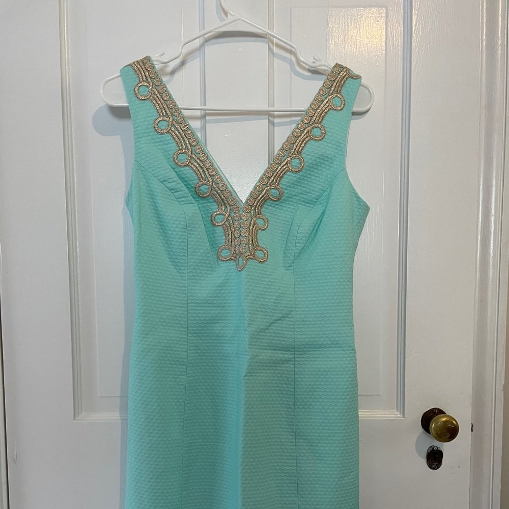 Lilly Pulitzer Blue Sheath Dress with Gold Detail